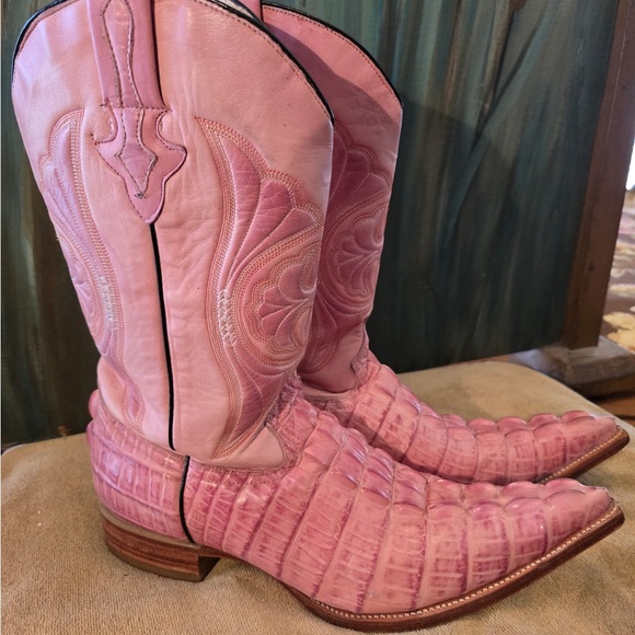 Hollister Pink Embossed Western Croc-Textured Leather Boots